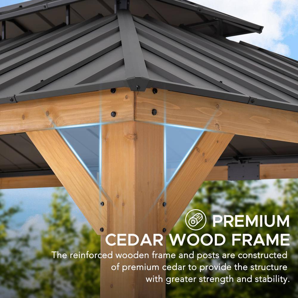 Sunjoy 12x20 ft Cedar Wood Gazebo with Steel Roof