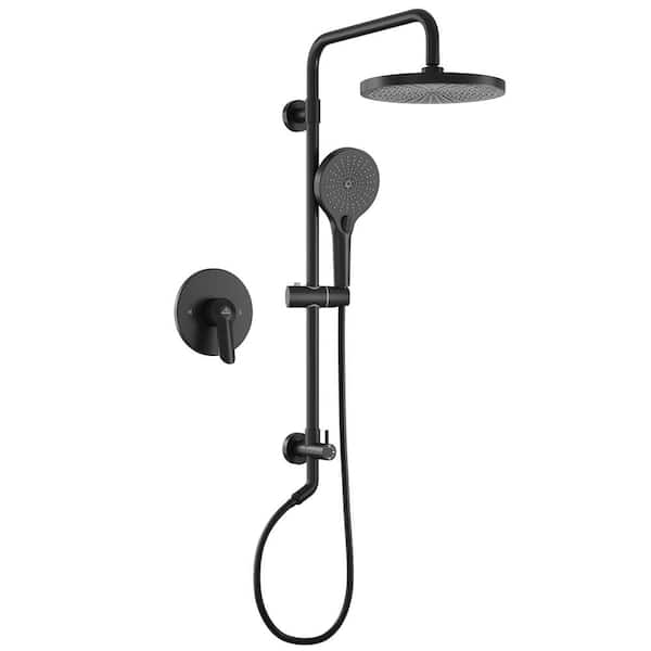 Dimakai 2-Spray 10 in. Wall-Mount Handheld Shower Head 1.8 GPM 2 Function Pressure Balance Rainfall Shower System in Matte Black