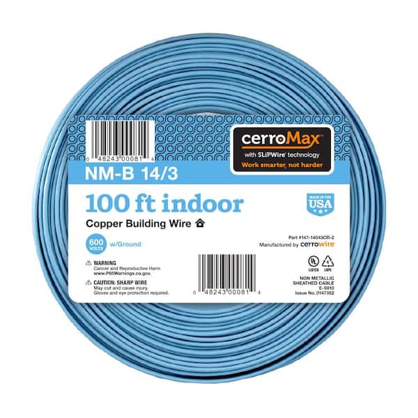 Cerrowire 100 ft. 14/3 Light Blue Solid CerroMax SLiPWire Copper NM-B Wire