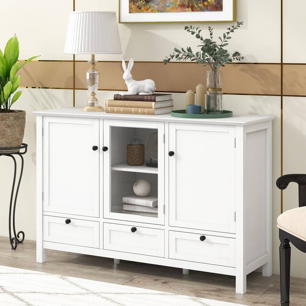 URTR White Accent Cabinet with 2 Door and 3 Drawers, Modern Console ...