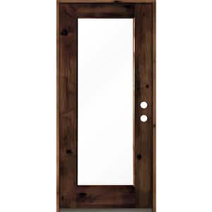 36 in. x 80 in. Rustic Knotty Alder Wood Clear Full-Lite Red Mahogony Stain Left Hand Inswing Single Prehung Front Door