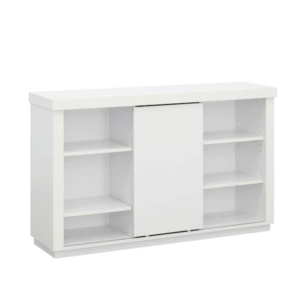 SAUDER Northcott 29,528 in. Tall White Engineered Wood Horizontal Bookcase with Sliding Door