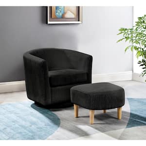 Jocelyn Black Velvet Fabric Chair and Ottoman (2-Piece)