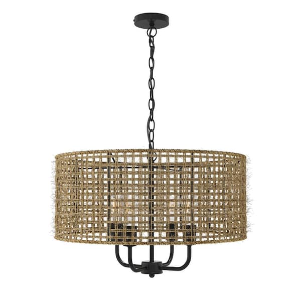 aiwen Modern 19.68 in. 4-Light Bohemian Chandelier with Natural Woven Hemp Rope Hanging Shade