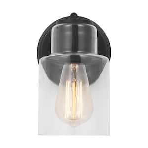Sayward 5 in. W x 7.875 in. H 1-Light Midnight Black Bathroom Wall Sconce with Clear Glass Shade
