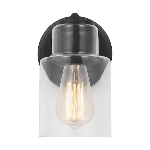 SCOTT LIVING Sayward 5 in. W x 7.875 in. H 1-Light Midnight Black Bathroom Wall Sconce with Clear Glass Shade
