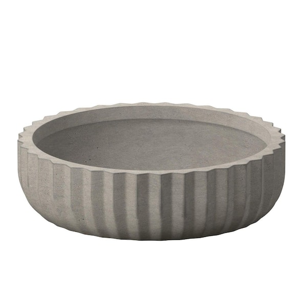 15 in. Medium Light Gray Concrete Round Planter / Pot with Drainage Holes