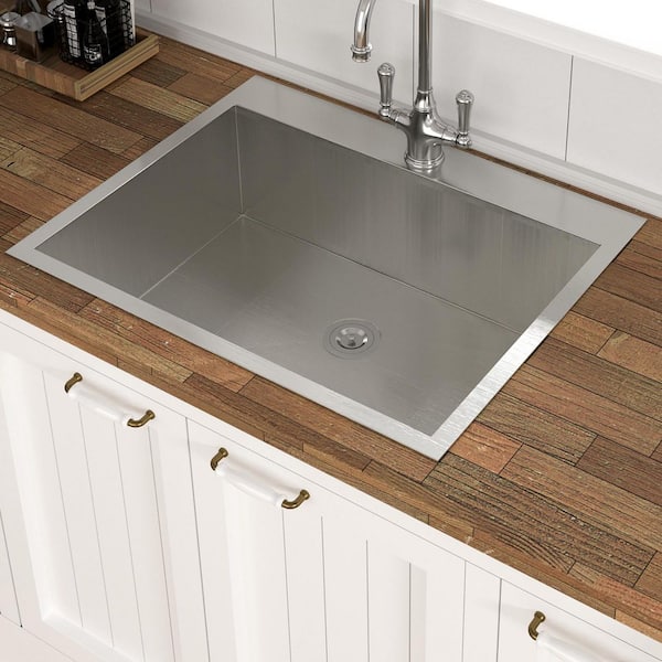 25 in. Drop-In Single Bowl 16-Gauge Brushed Nickel Stainless Steel Kitchen Sink with Bottom Grids