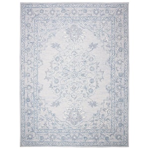 Micro-Loop Light Blue/Ivory 11 ft. x 15 ft. Floral Border Area Rug