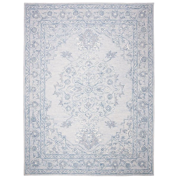 SAFAVIEH Micro-Loop Light Blue/Ivory 8 ft. x 10 ft. Border Area Rug