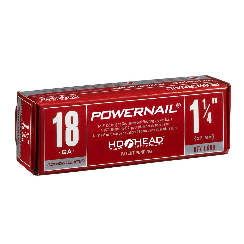 Powernail 18ga 1-1/2 L-Style PowerCleats Case of 5-1000ct boxes 