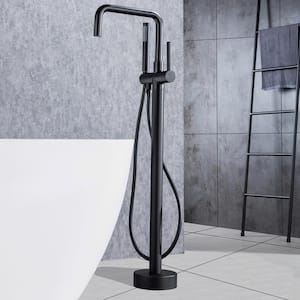 1-Handle Freestanding Tub Faucet with Hand Shower in Matte Black