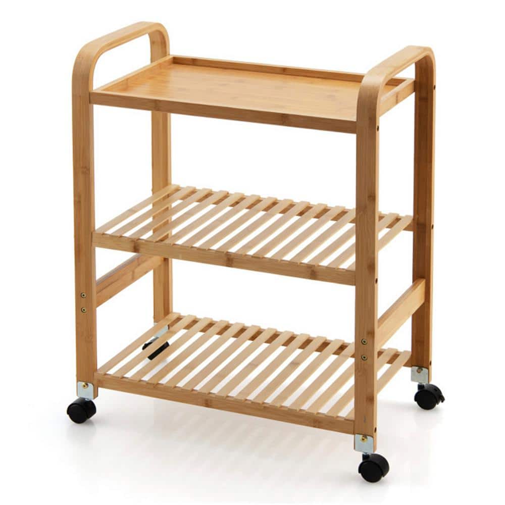Bunpeony 3-Tier Natural Bamboo Kitchen Cart with Storage Shelf and Lockable  Casters ZMCT031-3 The Home Depot