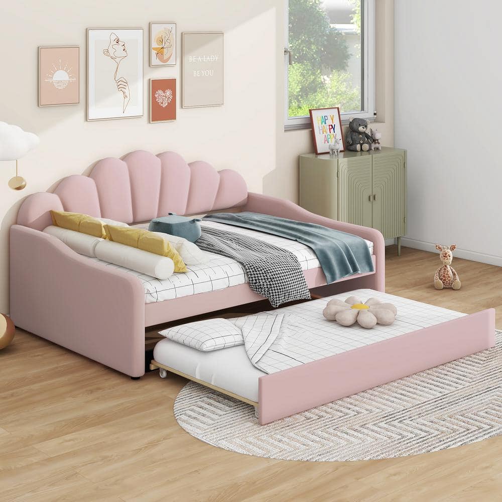 Reviews For Harper And Bright Designs Pink Full Size Velvet Upholstered Daybed With Shall Shaped