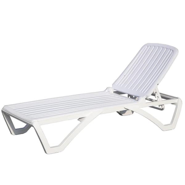 ToolCat Adjustable Recliner Plastic Outdoor Chaise Lounge Pool Lounger Tanning Lounge Chair in White