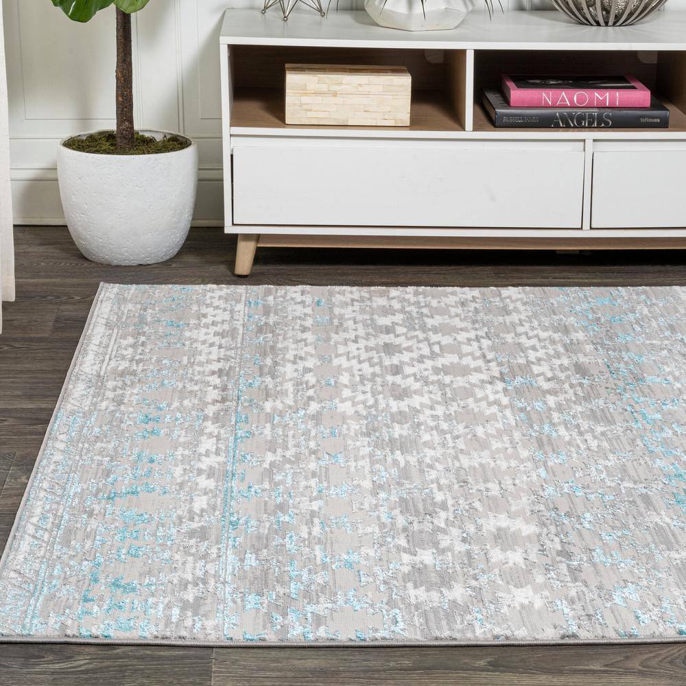 Gray and Turquoise Trellis 8' x 10' Synthetic Area Rug