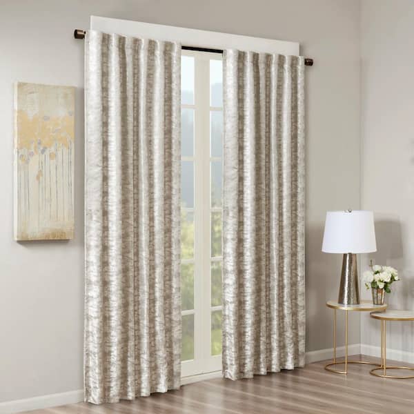 Odessa Gray/Silver Marble Jacquard 50 in. W x 84 in. L Total Blackout Panel Rod Pocket/Back Tab Window Curtain
