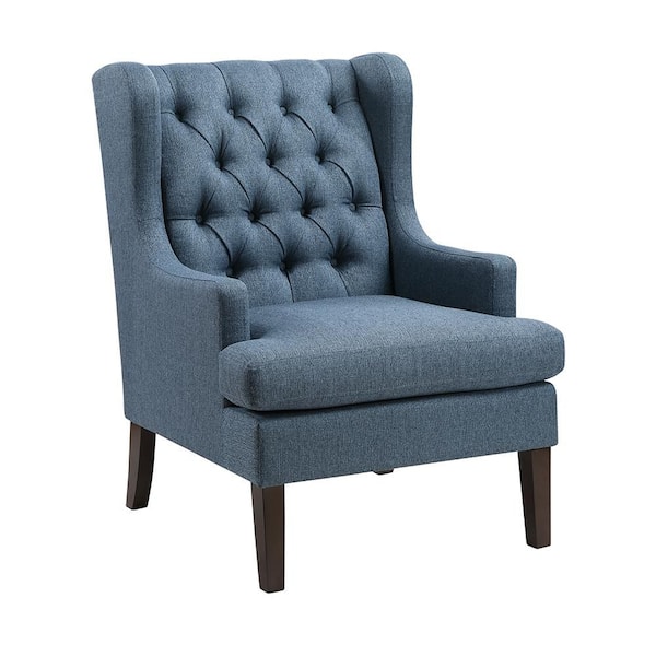 Cutler Blue Textured Fabric Upholstery Button-Tufted Back Accent Arm Chair