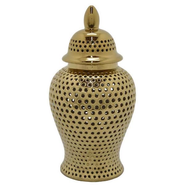 Benjara Ceramic Jar with Carved Lattice Design