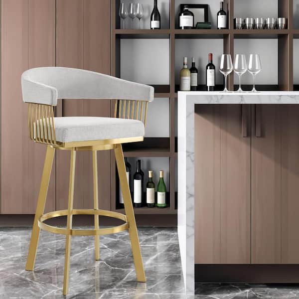 HomeRoots 30 Silver Low Back Metal Bar Stool Fabric Seat 2000569151 ...