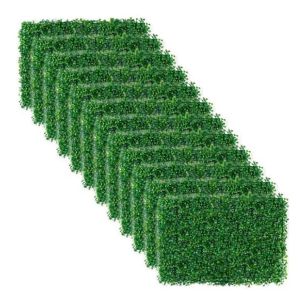 12-Pieces 24 in. x 16 in. Green Artificial Grass Tiles Boxwood Fence Panels, UV Protection Suitable