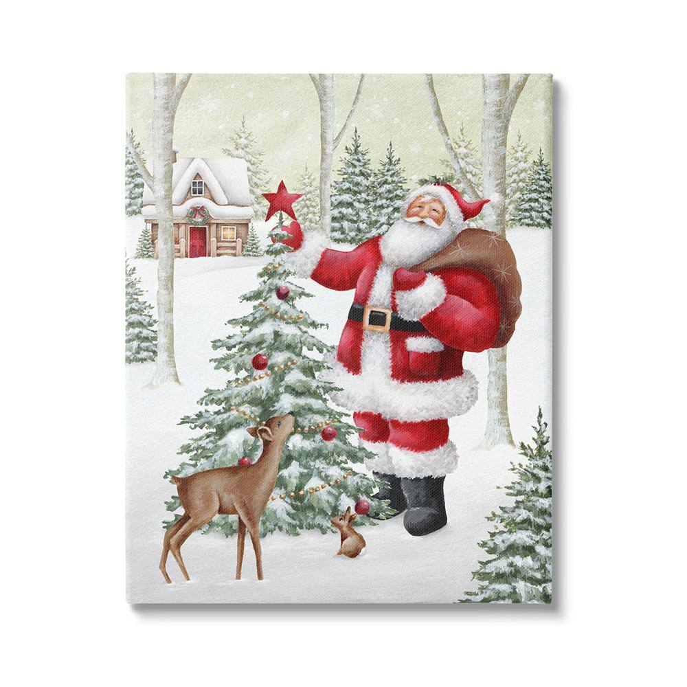 Santa and Snowy Cabin by Emma Leach 1-Piece Unframed Graphic Print Nature Poster Art Print 48 in. x 36 in. price history on PriceWatchPro