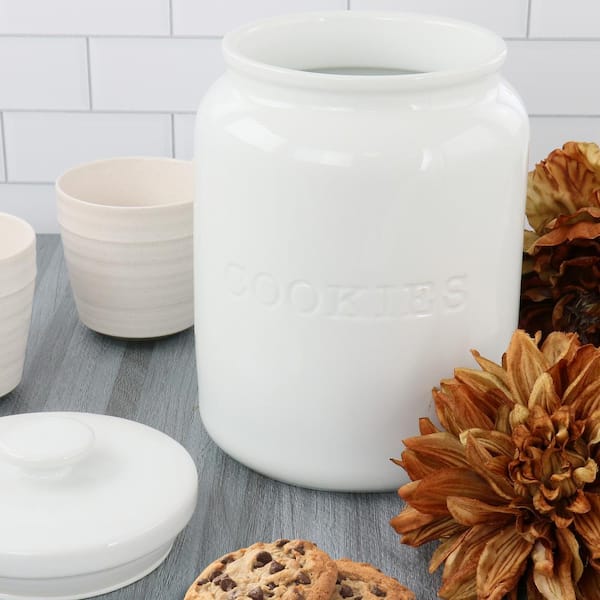 AuldHome White Enamelware Cookie Jar, Rustic Large Treats Canister
