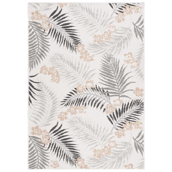 SAFAVIEH Sunrise Ivory/Gray Black 5 ft. x 8 ft. Oversized Tropical Reversible Indoor/Outdoor Area Rug
