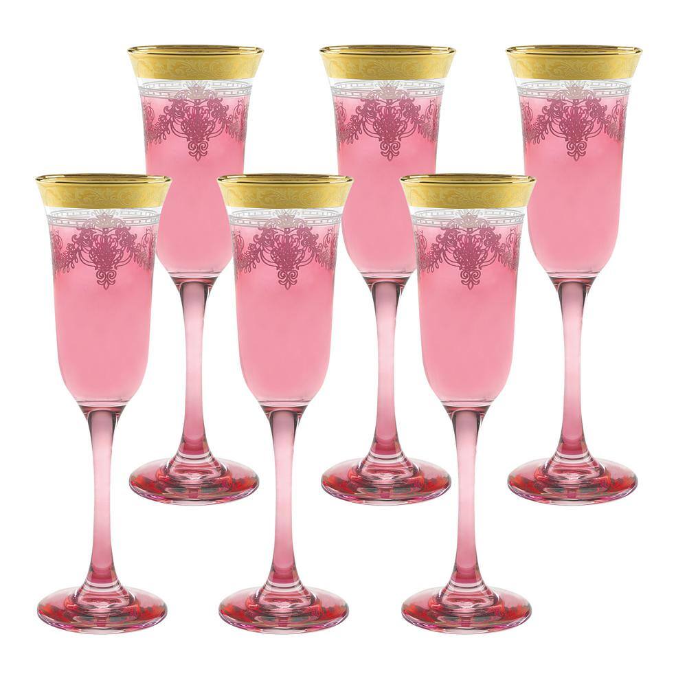 Lorren Home Trends Red Flutes with Gold Band (Set of 6 ) 9454 The
