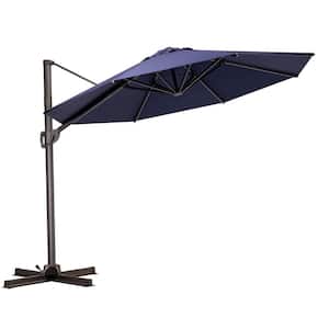 12 x 12 ft. Outdoor Round Heavy-Duty 360° Rotation Cantilever Patio Umbrella in Navy Blue