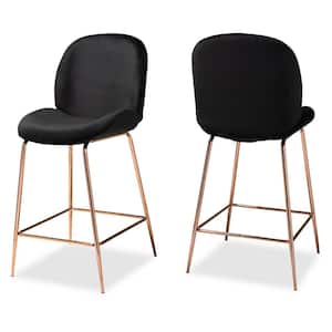 Lander 41 in. H Black and Rose Gold Low Back Metal Counter Height Bar Stool (Set of 2)