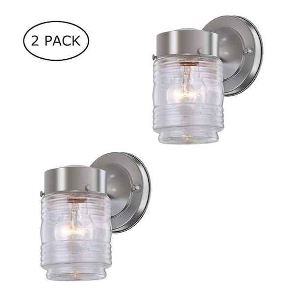 Hukoro 7.5 in. Brushed Nickel Outdoor Hardwired Wall Cylinder Scone with No Bulbs Included (2-Pack)