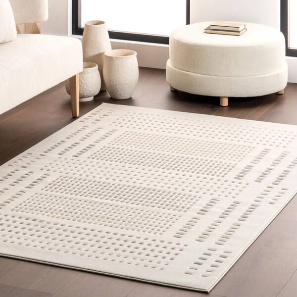 nuLOOM Asbury  6 ft. Cream Geometric Machine Washable Modern Round Rug - image 4