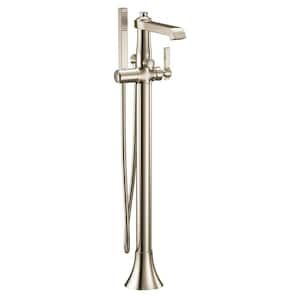 Flara Single-Handle Floor-Mount Roman Tub Faucet with Hand Shower in Polished Nickel (Mounting Kit Not Included)