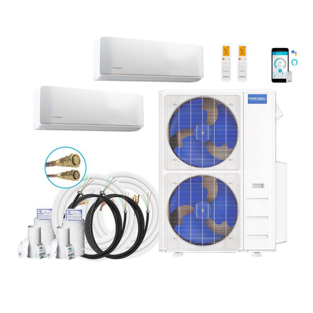DIY 5th Gen 36,000 BTU Ductless 4 Ton 21.8 SEER2 Heat Pump 2 Zone Wall Mounted 12K Plus 24K w/2-25 ft. Install Kits-230V price history on PriceWatchPro