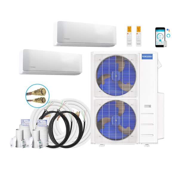 DIY 5th Gen 36,000 BTU Ductless 4 Ton 21.8 SEER2 Heat Pump 2 Zone Wall Mounted 18K Plus 24K w/2-16 ft. Install Kits-230V