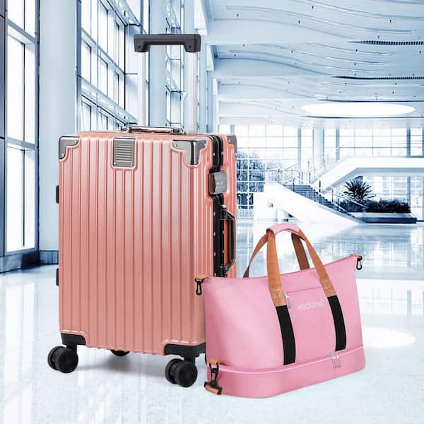 HIKOLAYAE 2-Piece Pink ABS Aluminum Frame Hardside Spinner Luggage