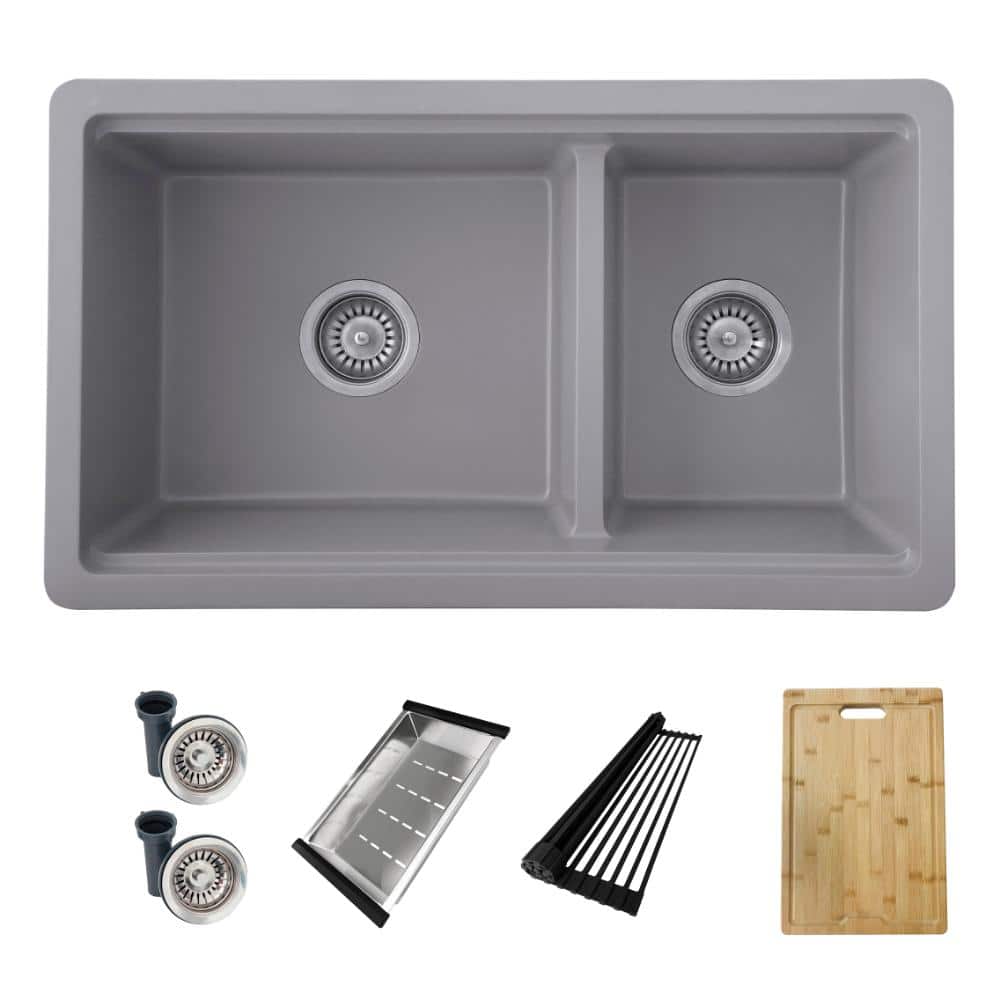 Composite Granite 30-inch Double Bowl Dual Mount Workstation Kitchen Sink in Grey with Accessories price history on PriceWatchPro