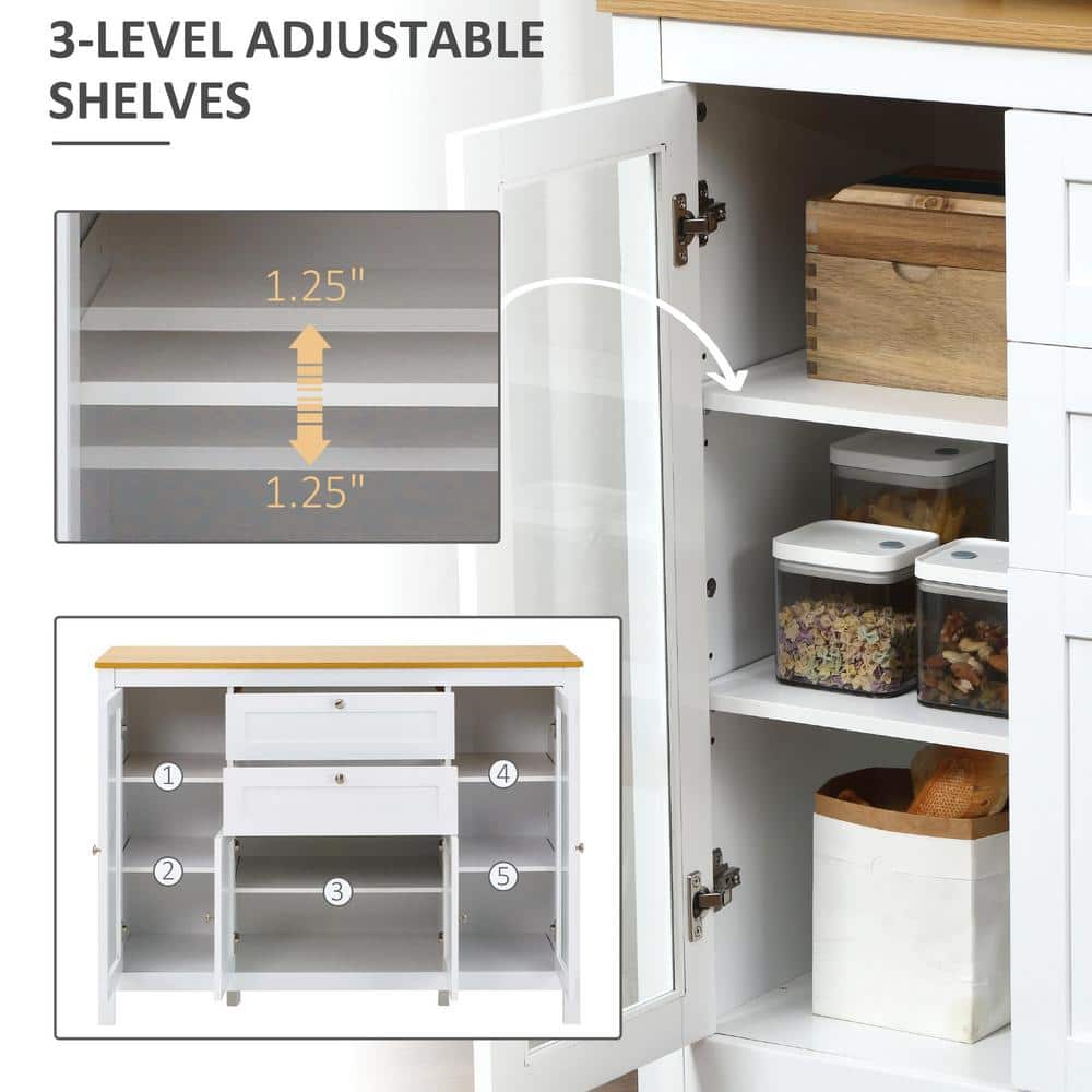 White Rubber Wood Top Sideboard with Glass Doors