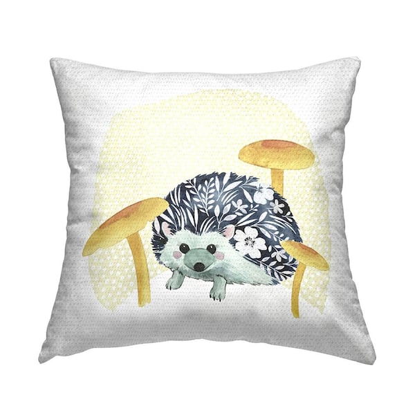 Stupell Industries Floral Hedgehog Mushrooms Nature Multi-Color Square Outdoor Throw Pillow