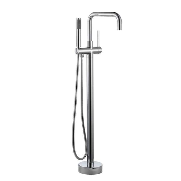 WOWOW Single-Handle Freestanding Tub Faucet Floor Mounted with Hand Shower in. Polished Chrome