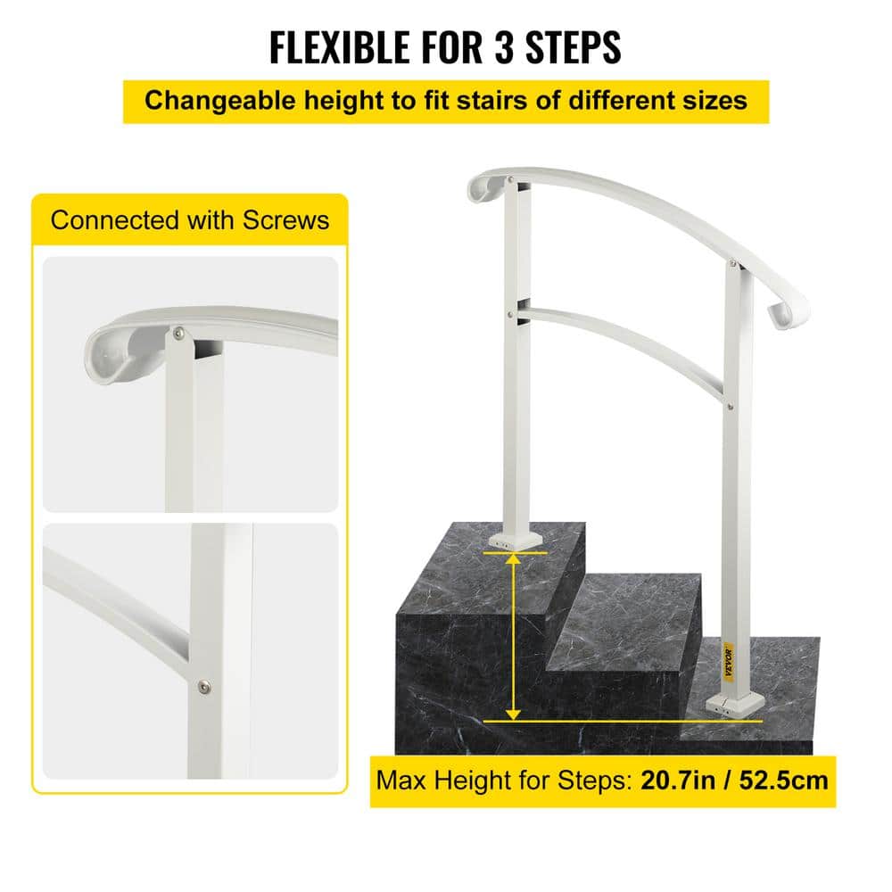 Matte White 3-Step Stainless Steel Outdoor Handrail Kit
