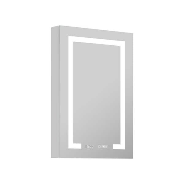 FORCLOVER 20.03 in. W x 32 in. H Rectangular Aluminum LED Lights Fog Free Surface/Recessed Mount Medicine Cabinet with Mirror