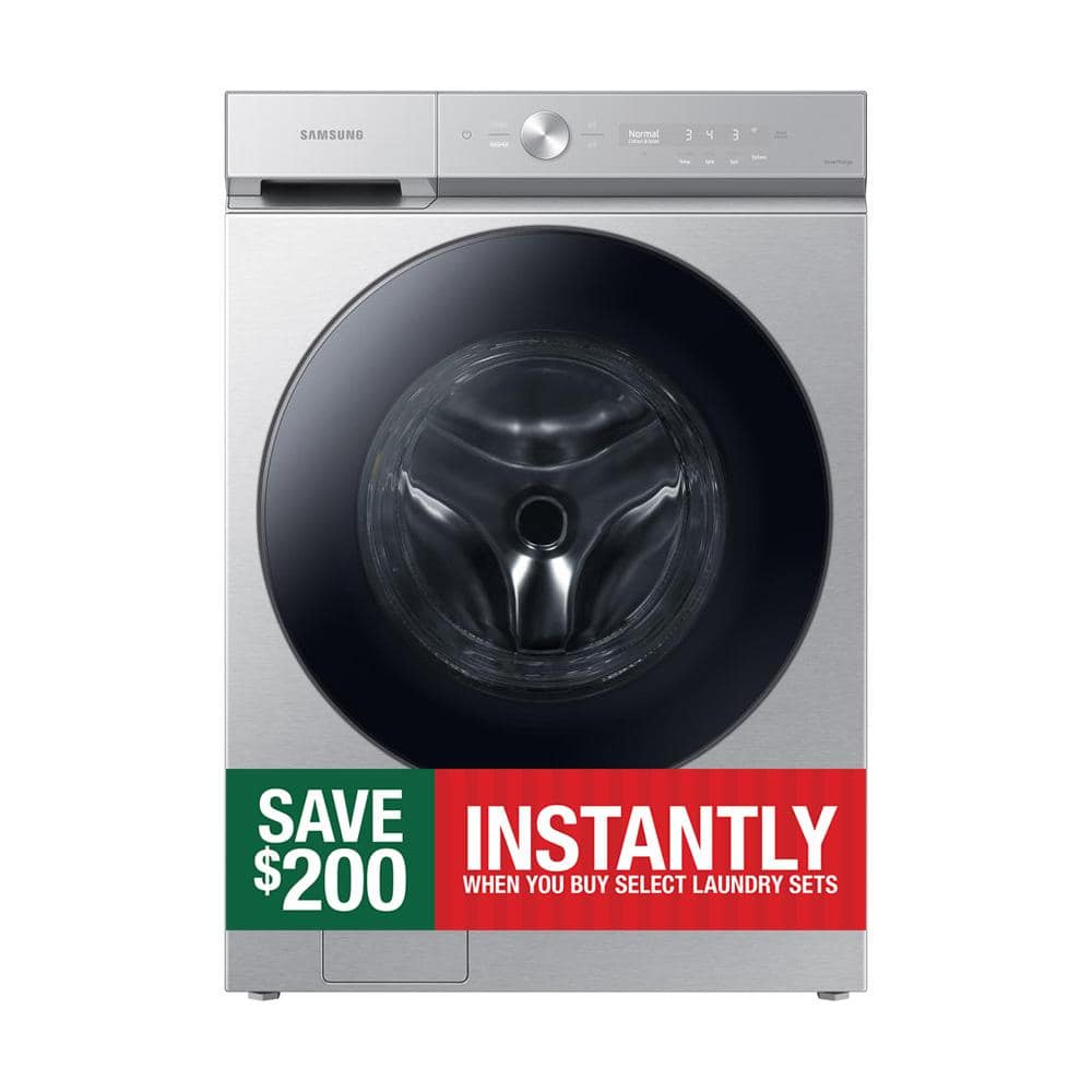 Samsung Bespoke 5.3 cu. ft. Ultra-Capacity Smart Front Load Washer in Silver Steel with Super Speed Wash and AI Smart Dial