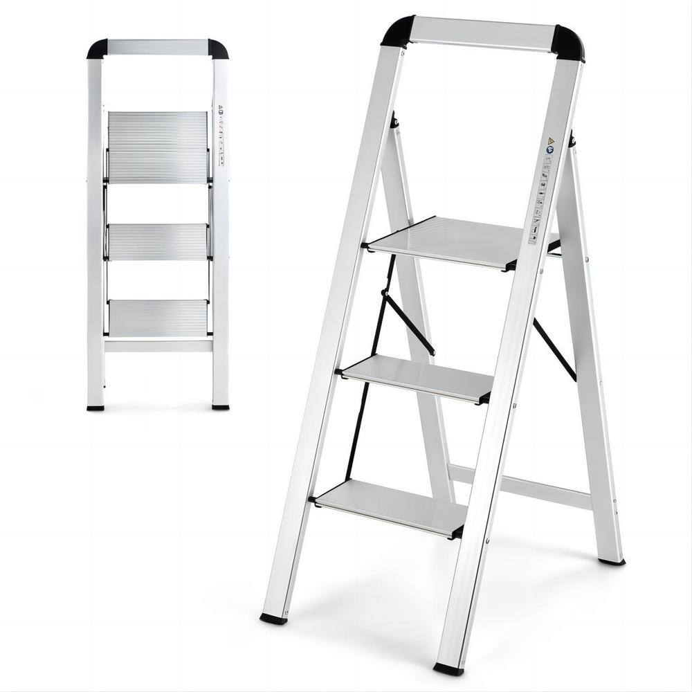 Wellfor 3 Step 8 Ft Reach Folding Aluminum Step Stool 330 Lbs Load Capacity Tj Hgy 10012sl 8830