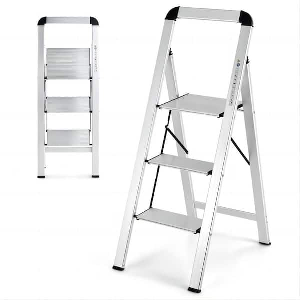 Wellfor 3 Step 8 Ft Reach Folding Aluminum Step Stool 330 Lbs Load Capacity Tj Hgy 10012sl 0461