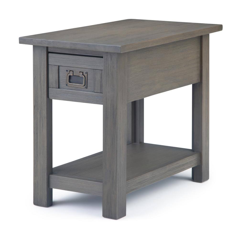 Farmhouse Grey Monroe Rustic Acacia Wood Side Table with Storage