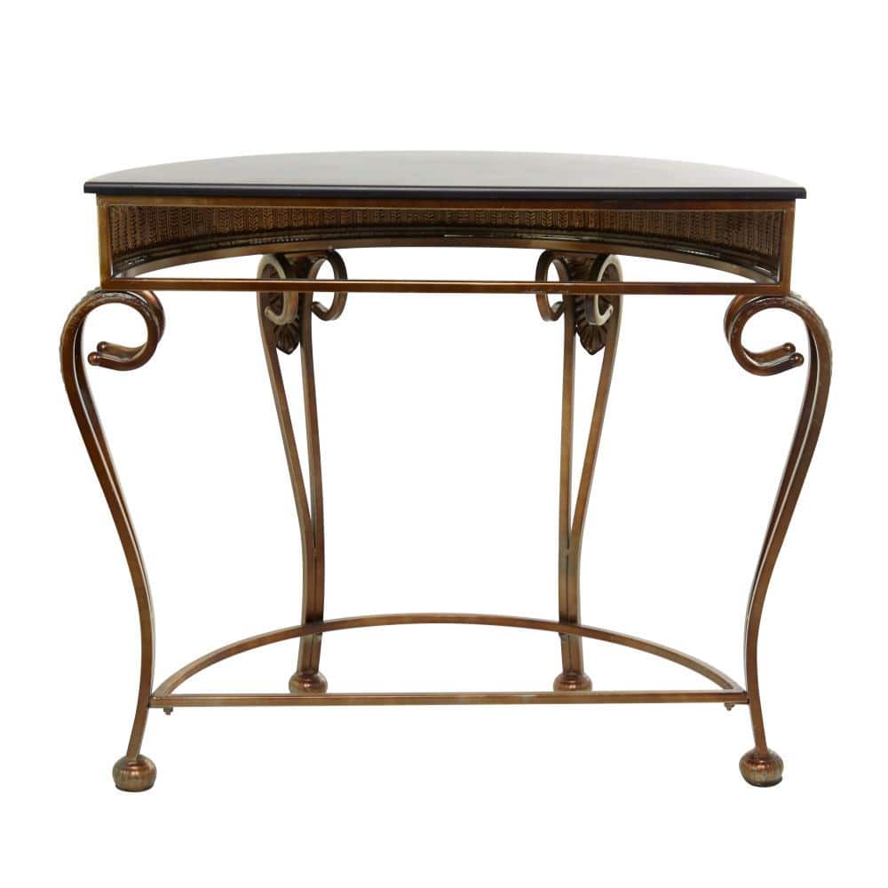 Gold Metal Demilune Console Table with Ornate Scroll Legs