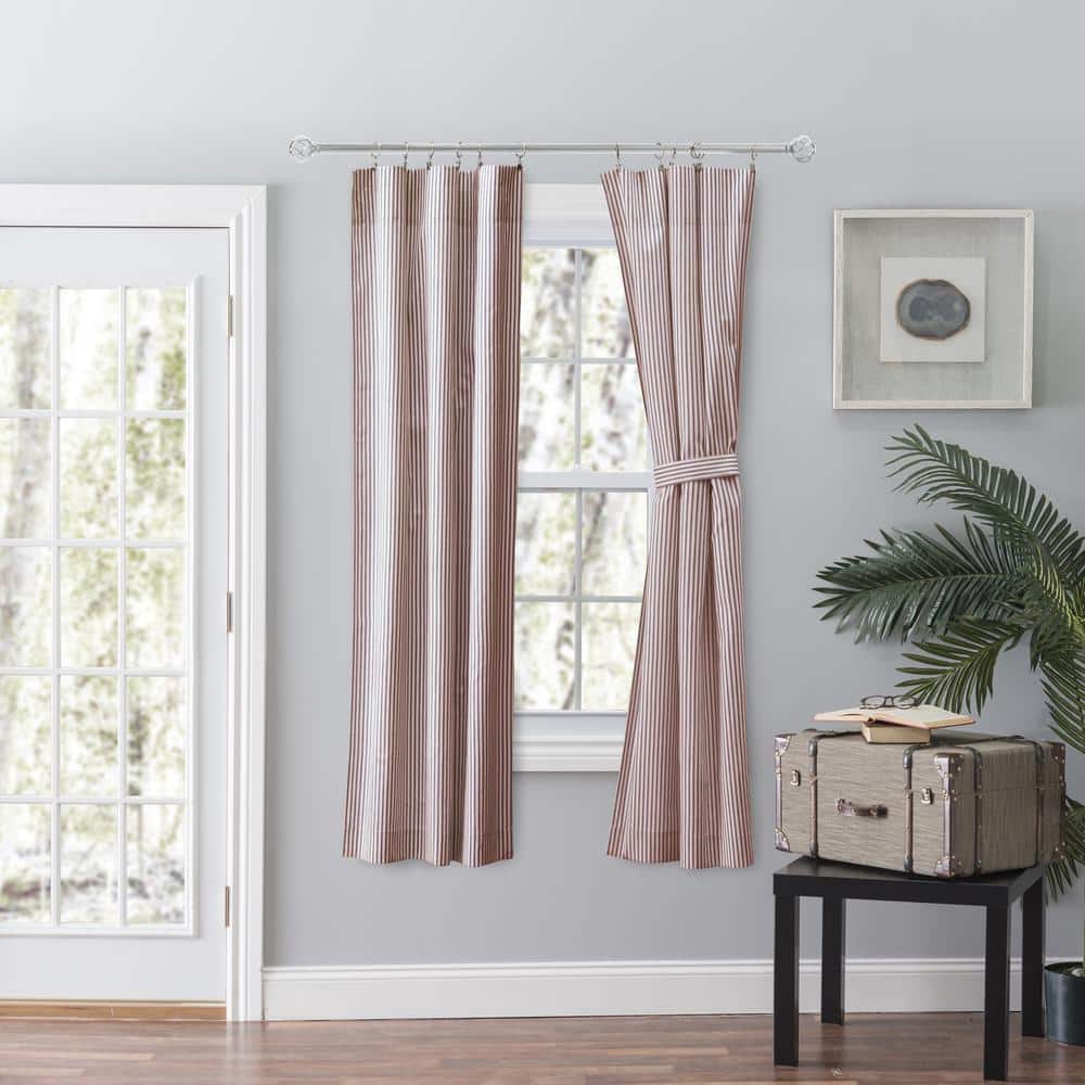 Brick Ticking Stripe Cotton Polyester Light-Filtering Curtains