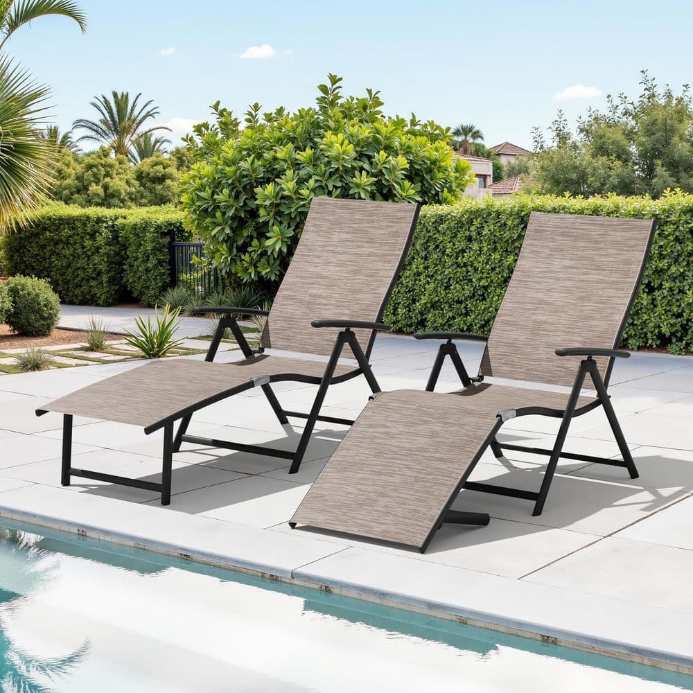 2-Piece Outdoor Chaise Lounge with Foldable Design and Aluminum Frame Adjustable Metal Lounge Chair in Espresso for Pool price history on PriceWatchPro